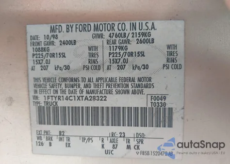 1999 Ford Ranger Xl/Xlt z USA, uszkodzony, nr VIN 1FTYR14C1XTA28322